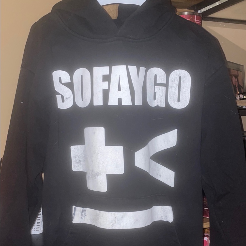 SOFAYGO Black Hoodie with White Graphic Print